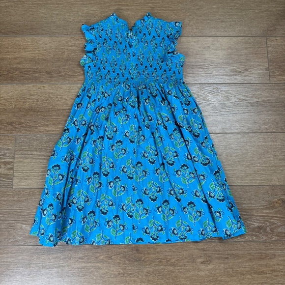 French Connection Girls Cotton Smocked Teal Floral Dress Size 10-12 - Picture 9 of 11